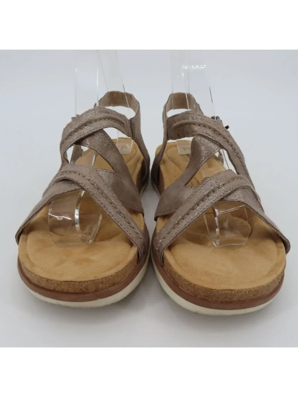 Clarks Collection Women 9M Shimmer Beige Synthetic Strappy Comfort Sandals Shoes